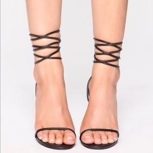 FASHION NOVA BLACK PERPLEX LACE UP HEELS